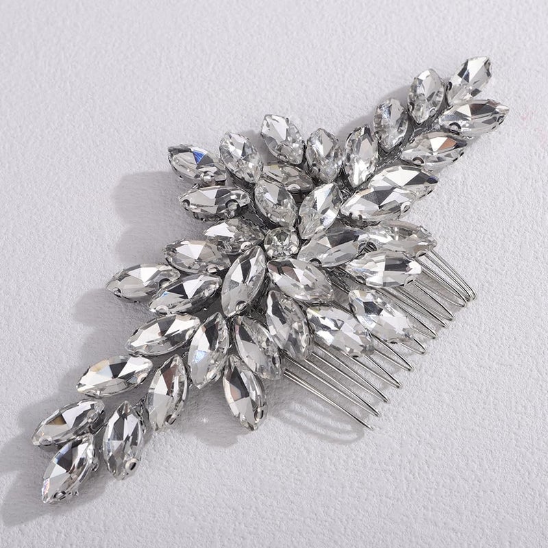 Rumtock Crystal Beads Silver Hair Comb for Wedding Brides Women Banquet Hair Accessories Vintage Gold Headpiece (Silver) - Image 3